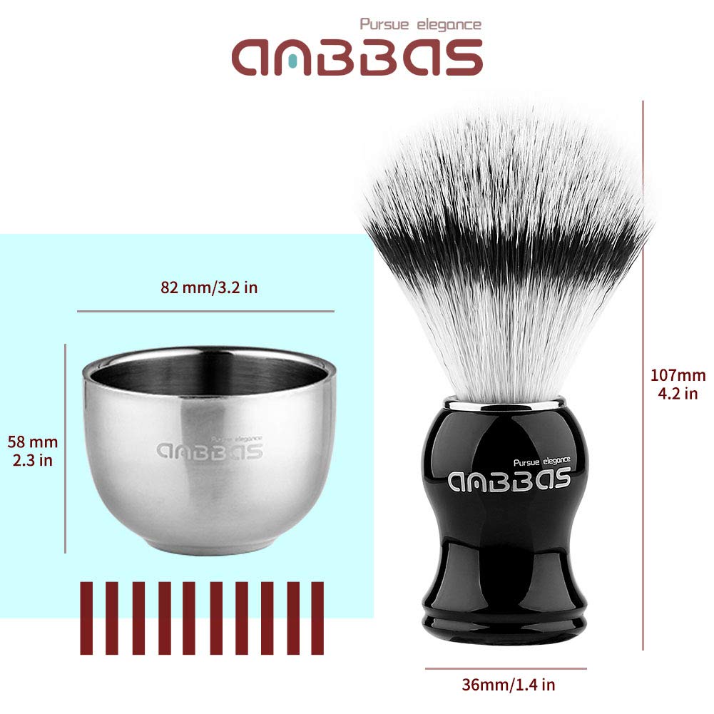Faux Badger Hair Shaving Brush and Bowl with Black ABS Space-Saving Style Soap Bowl and Brush Holders 4IN1 Shaving