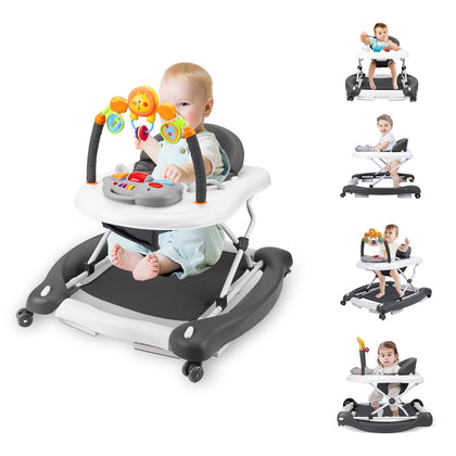 Baby Walker, 5-in-1 Baby Walkers for Boys and Girls 6-12 Months with Bouncer, Removable Footrest, Feeding Tray &