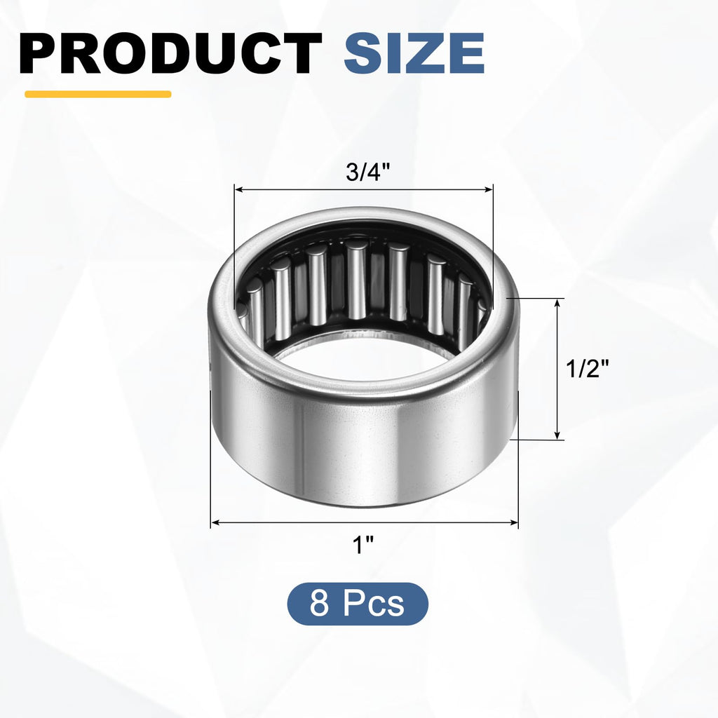 uxcell 8 Pcs SCE128 Needle Roller Bearings, 3/4" Bore 1" OD 1/2" W