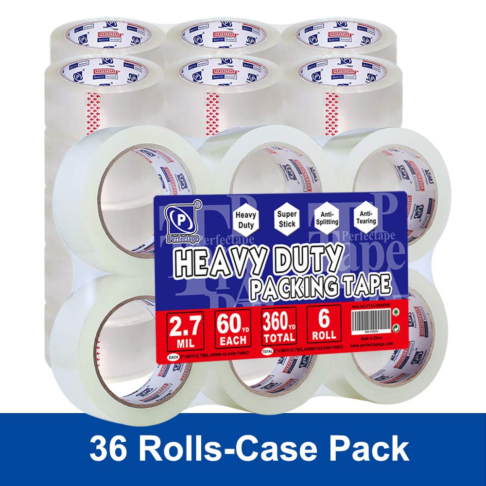 Heavy Duty Packing Tape 36 Rolls, Clear, 2.7 mil, 1.88" x 60Y | Total 2160Y, Ultra Strong, Refill for Packaging and