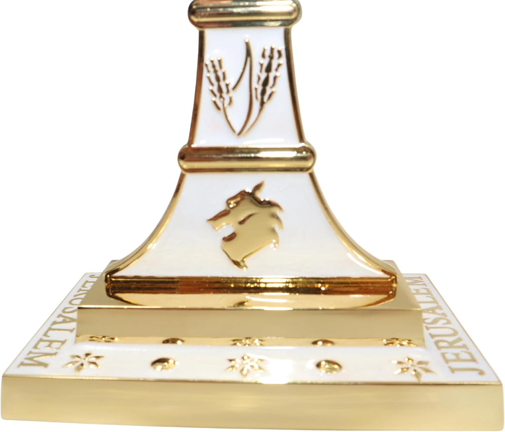 Traditional Jerusalem Menorah 7 Branch, Enamel Finish, with 12 Tribes of Israel, Jewish Candle Holders (10.8 inch)