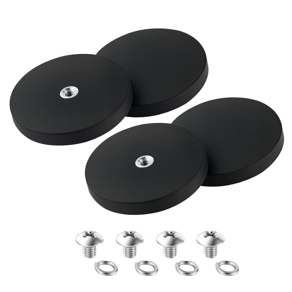 4PC Rubber Coated Mounting Magnets, Anti-Scratch, 30LBs Neodymium Magnet Base with M4 Threaded Studs, for Light Strip, Cameras, Tools and Machines, Outdoor