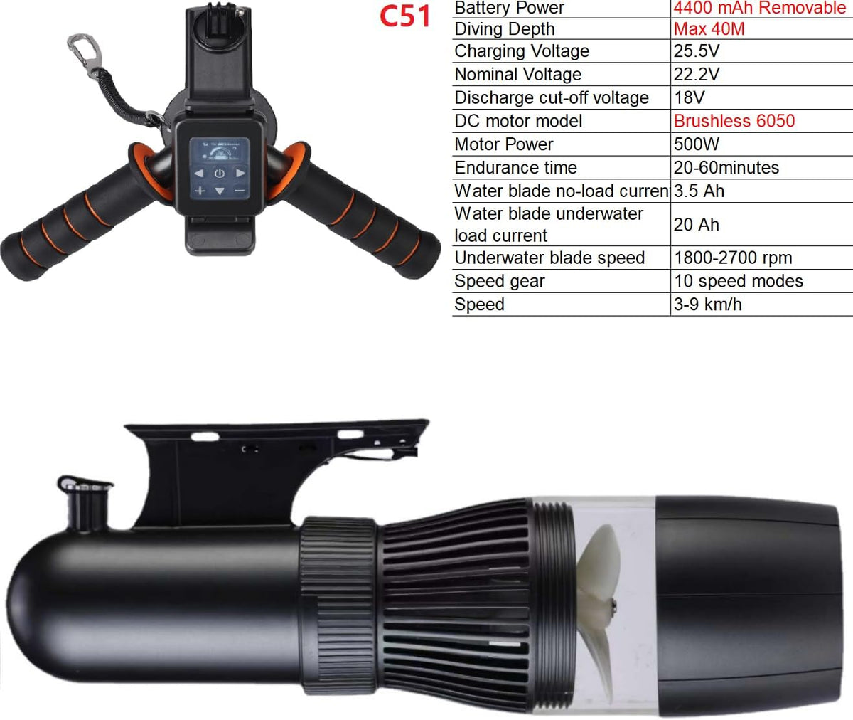 Electric SUP Underwater Scooter, Free Diving Snorkeling Sea Scooter, Action Camera Compatible, Water Sports Swimming