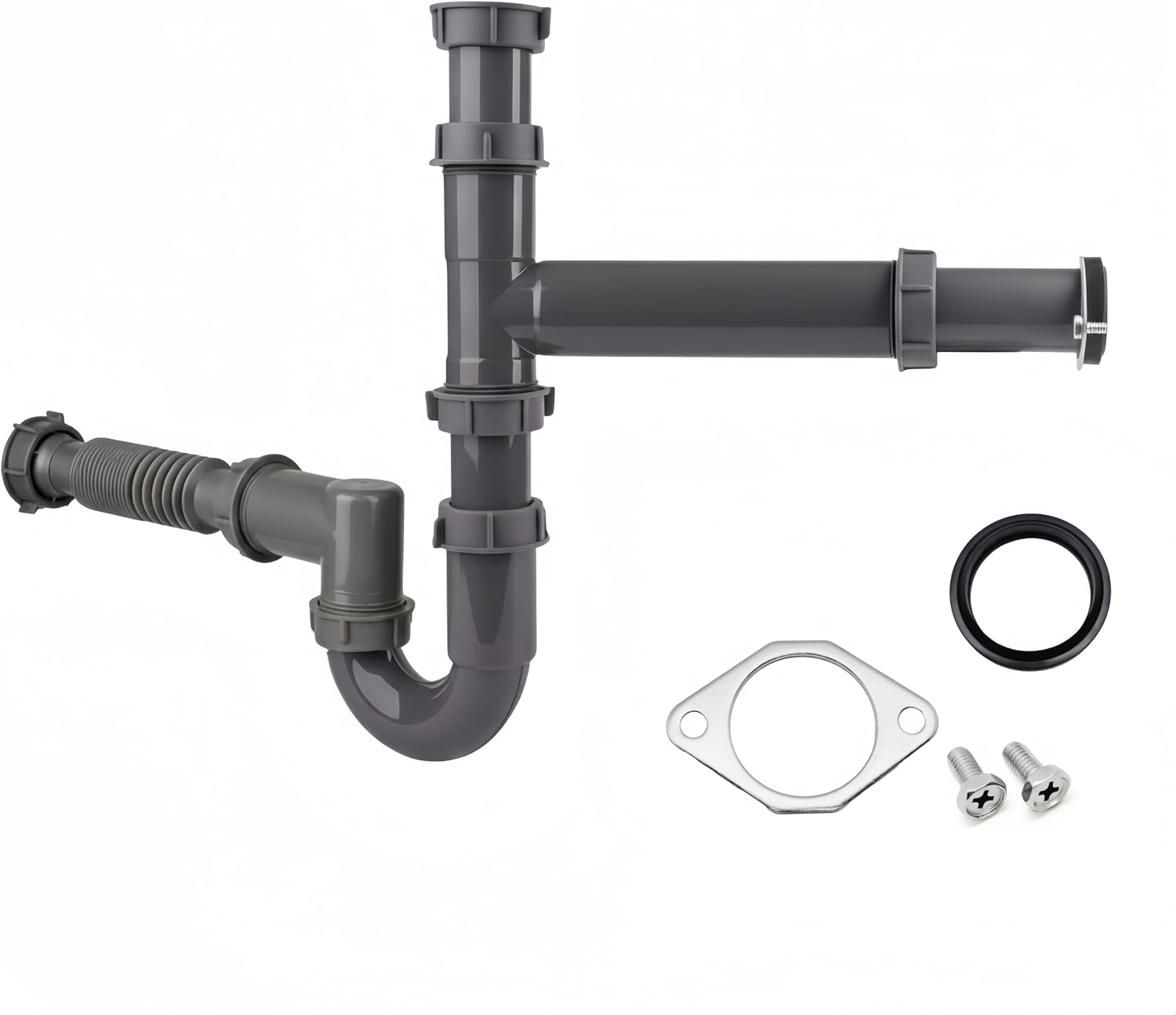Garbage Disposal Installation Kit For Double Bowl Sink, 1-1/2 Inch Drain | Wall/Floor Outlet, Reinforced PP, P-Trap