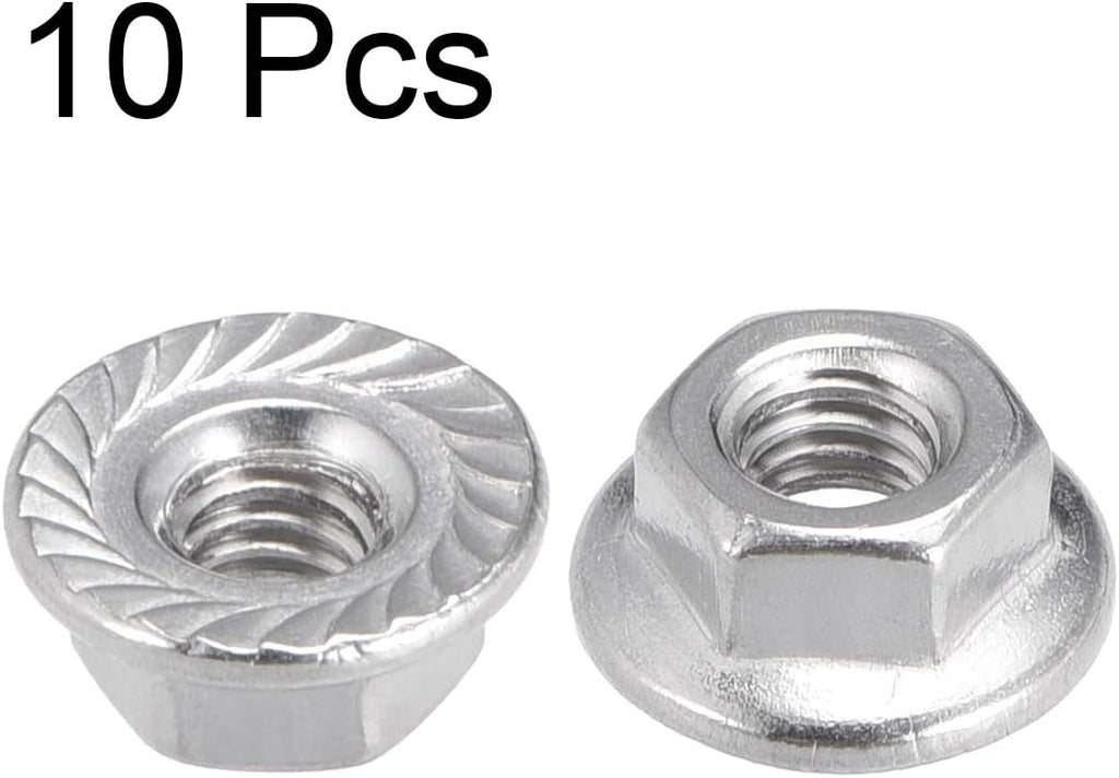 uxcell M4 Serrated Flange Hex Lock Nuts, 304 Stainless Steel, 10Pcs