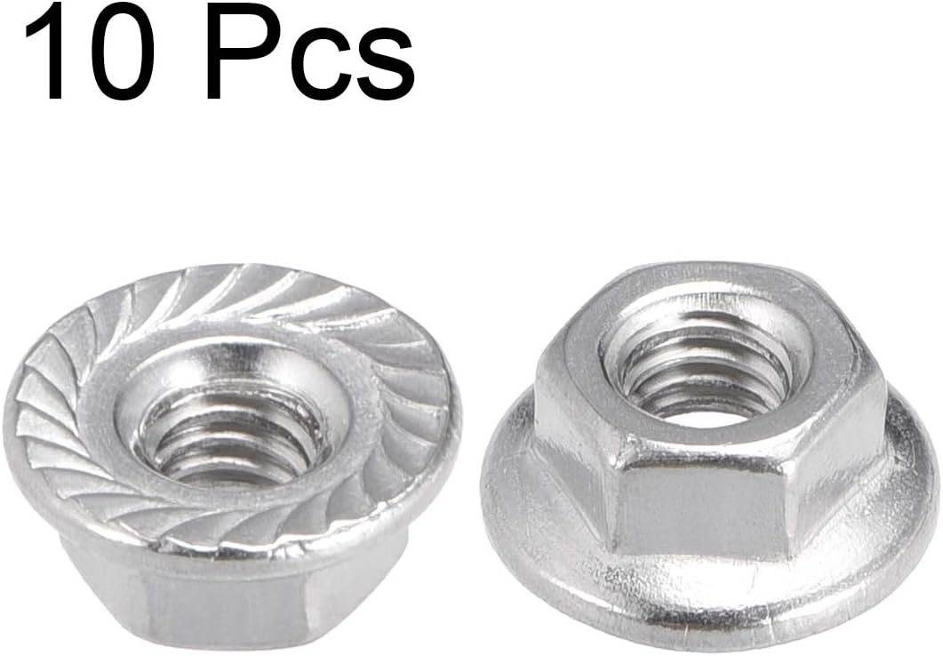 uxcell M4 Serrated Flange Hex Lock Nuts, 304 Stainless Steel, 10Pcs