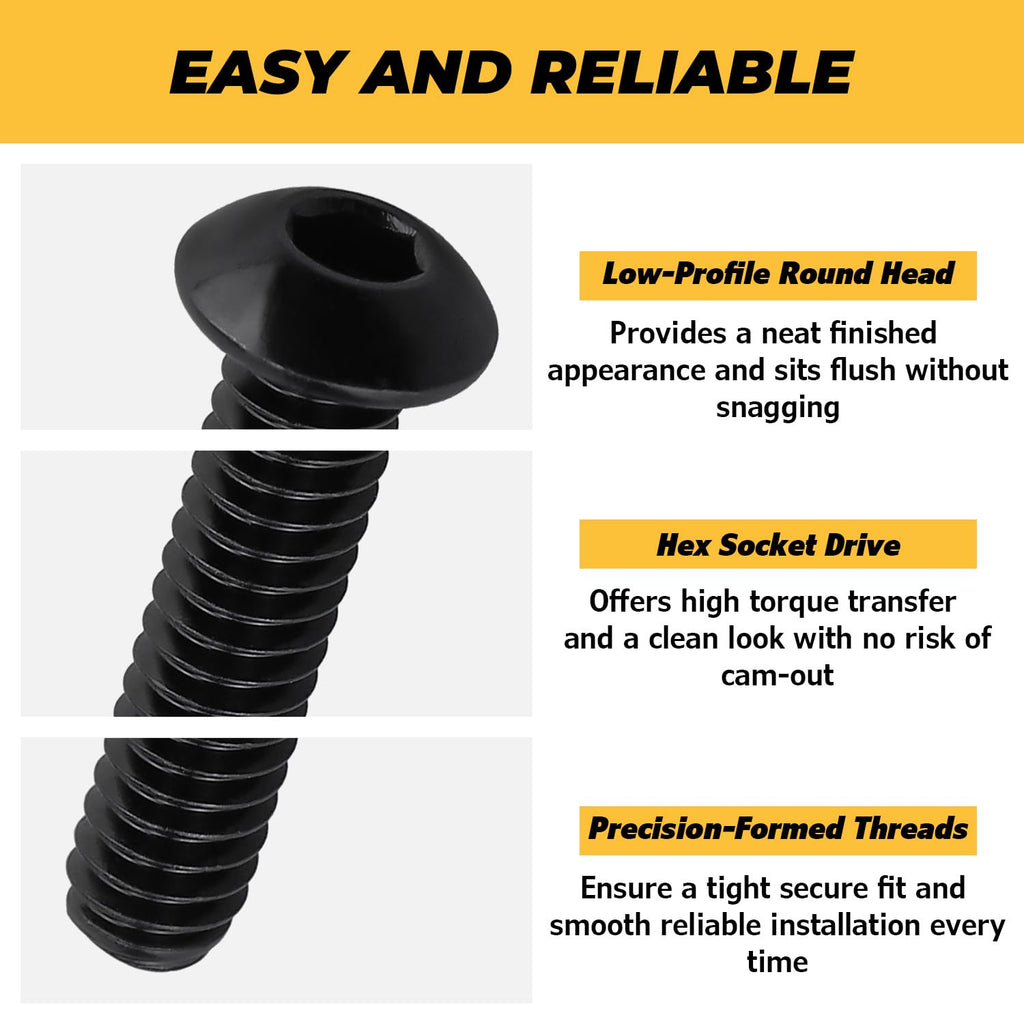 50pk #10-32 x 1-1/2" Black Button Head Hex Socket Cap Screws, 304SS + Key