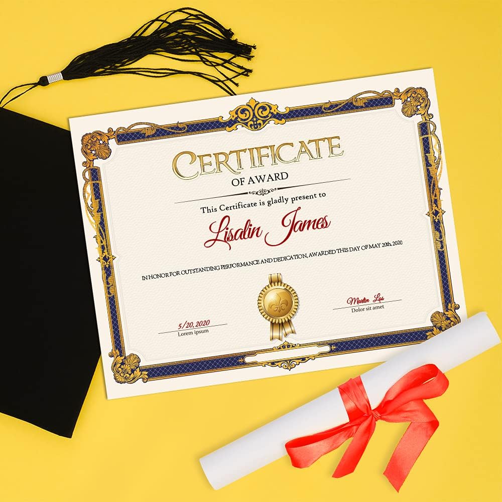 Award Certificate Paper, Gold Foil Blank Certificate Paper sheets 8.5 x 11 for Printing, Laser and Inkjet Printer