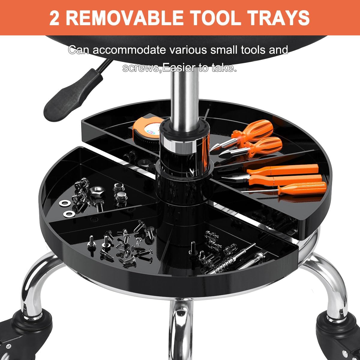 Garage Mechanic Stool Chair Rolling Shop Chair, Height Adjustable Garage Shop Seat, Low Stools with Storage Tray