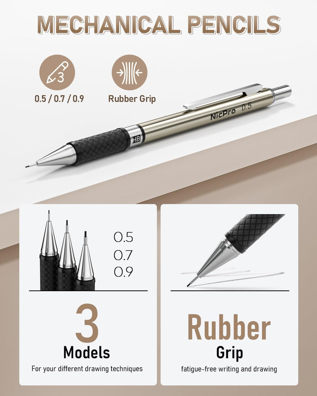 35PCS Art Mechanical Pencil Set, 3 PCS Metal Drafting Pencil 0.5 mm & 0.7 mm & 0.9 mm & 3 PCS 2mm Lead Holder (6B 4B