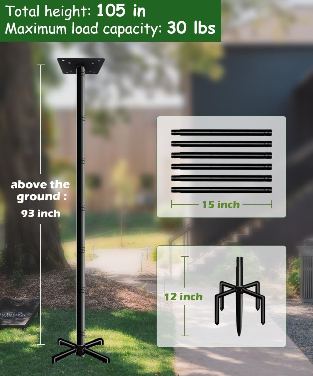 105 Inch Bird House Pole Mount Kit, Adjustable Heavy Duty Bird Feeder Pole for Outdoors, Universal Mounting Post Set