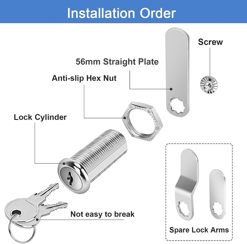 Cabinet Locks with Keys, 1-1/2" Long Cam Locks keyed Alike, Cabinet Cam Lock Set for Cabinets, RV Storage, Tool Box