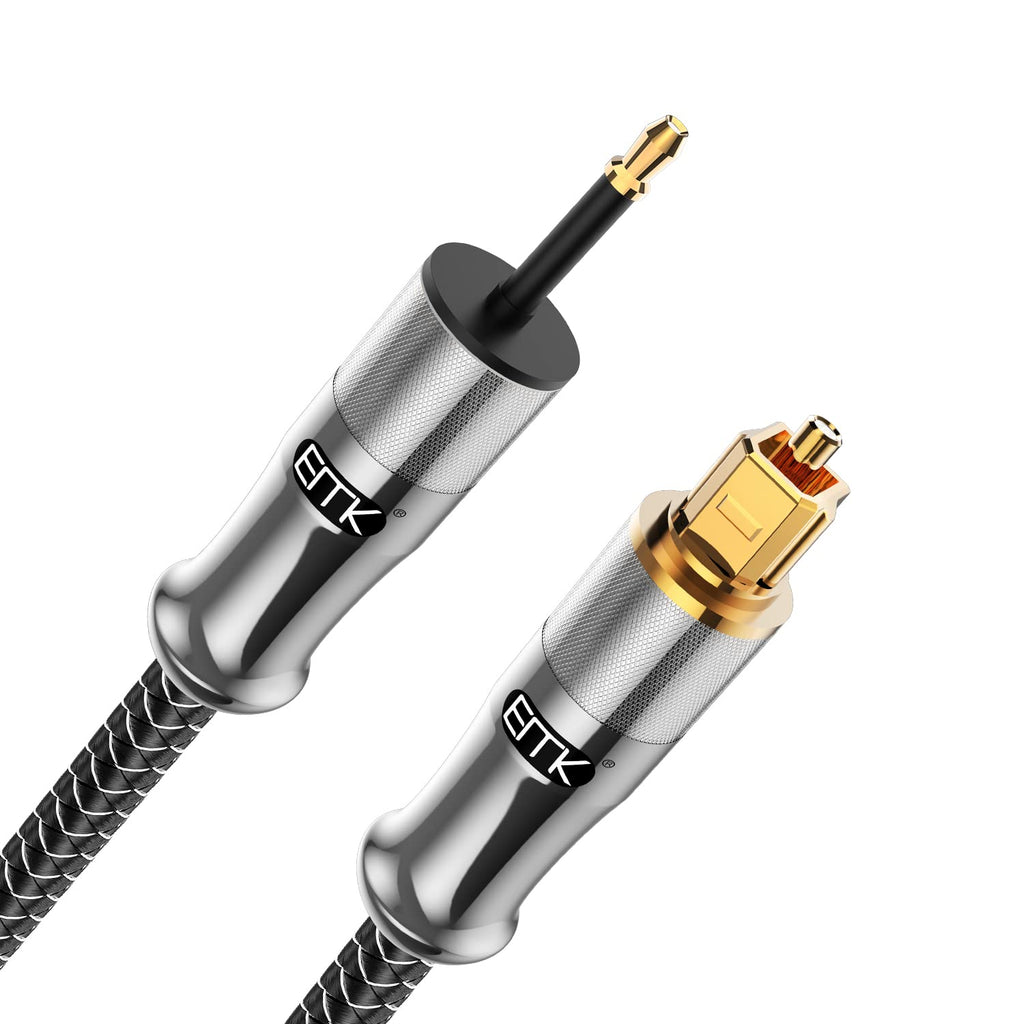 24K Gold-Plated Toslink to Mini Toslink Cable (6ft/2M) - Digital Optical Audio Cable with 3.5mm Mini Plug for