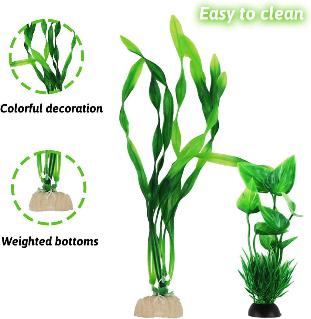 Fish Tank Decorations Plants with Resin Cave Rock View, 9pcs Aquarium Decorations Plants Plastic,Fish Tank