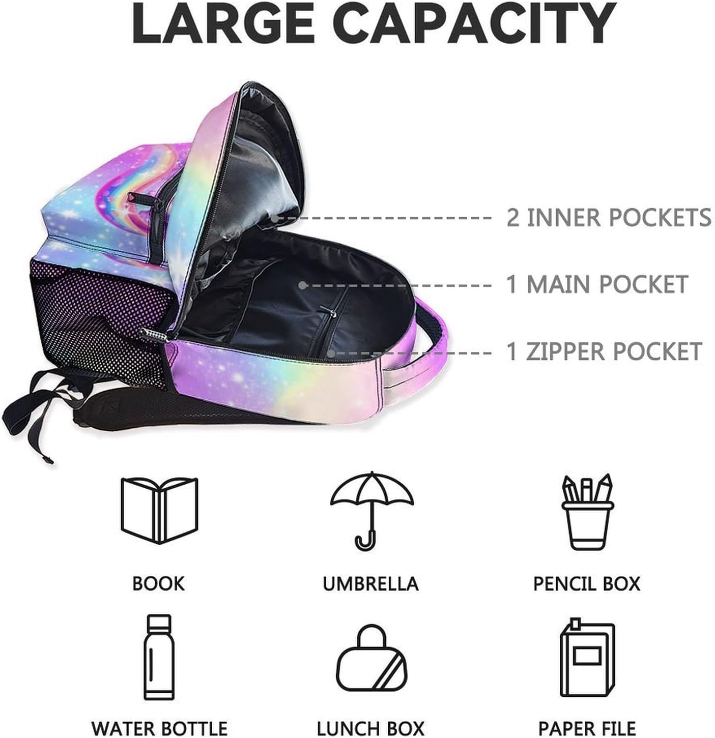 Axolotl Backpack for Girls, 17 Inch Kids Backpacks for Preschool, Cute Pink Large Capacity Toddler Bookbag for