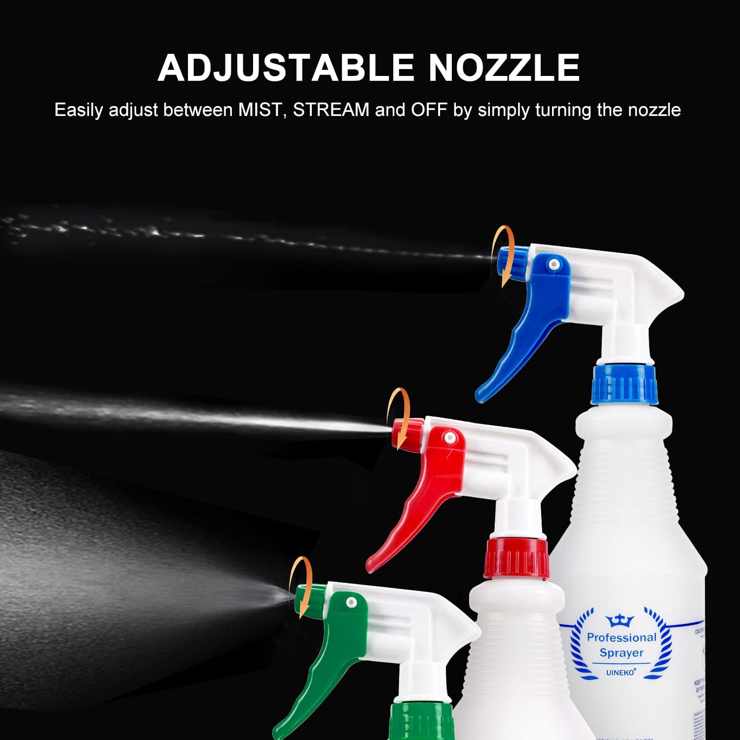 Plastic Spray Bottle (3 Pack, 24 Oz, 3 Colors) Heavy Duty All-Purpose Empty Spraying Leak Proof Mist Water Bottles