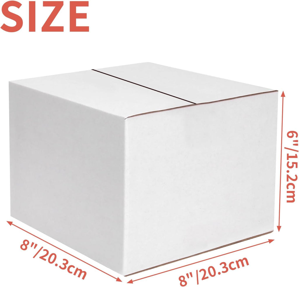 25-Pack Shipping Boxes 8x8x6 Inches, White