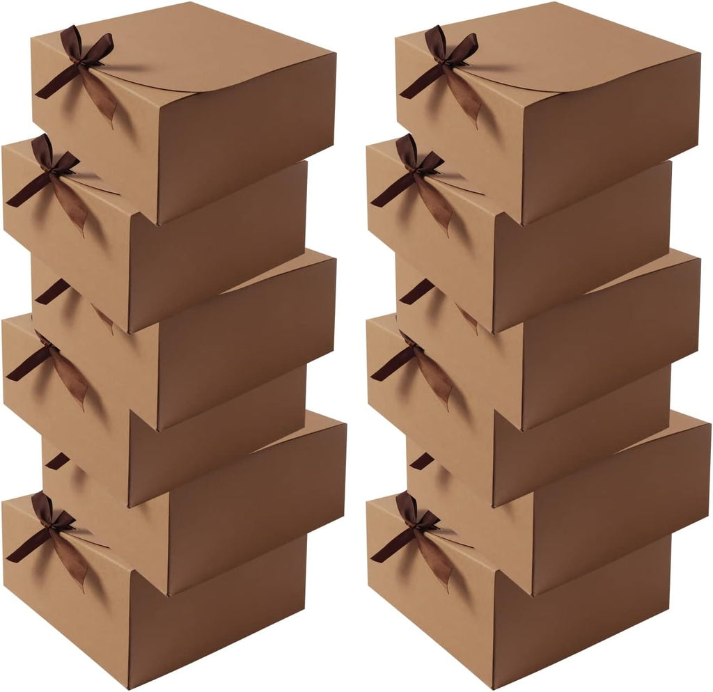 Brown Gift Boxes with Lids, Gift Boxes Bulk with Ribbon, 12 Pack