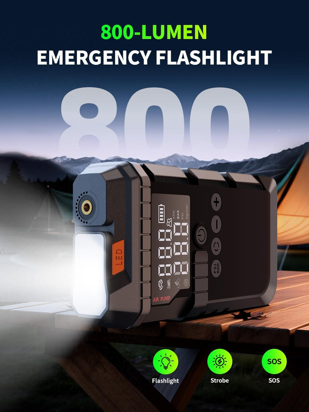 Portable Car Battery Jump Starter with Air Compressor, 6000A Car Battery Booster (All Gas/12L Diesel) with 45W Fast