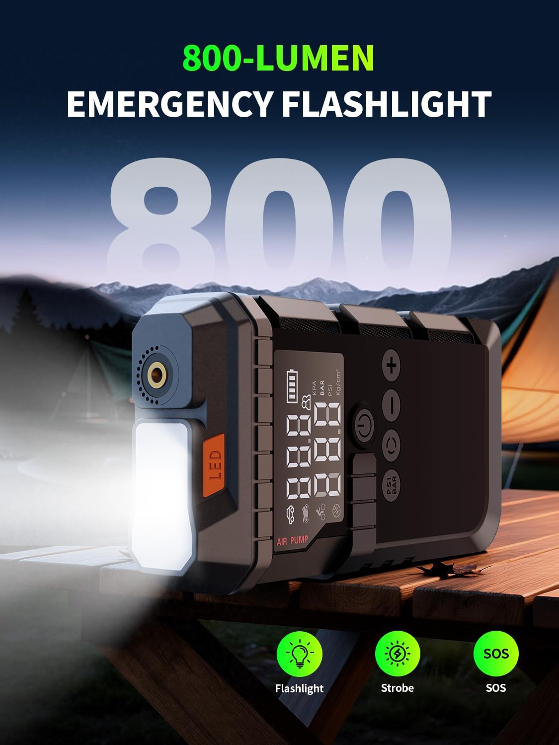 Portable Car Battery Jump Starter with Air Compressor, 6000A Car Battery Booster (All Gas/12L Diesel) with 45W Fast