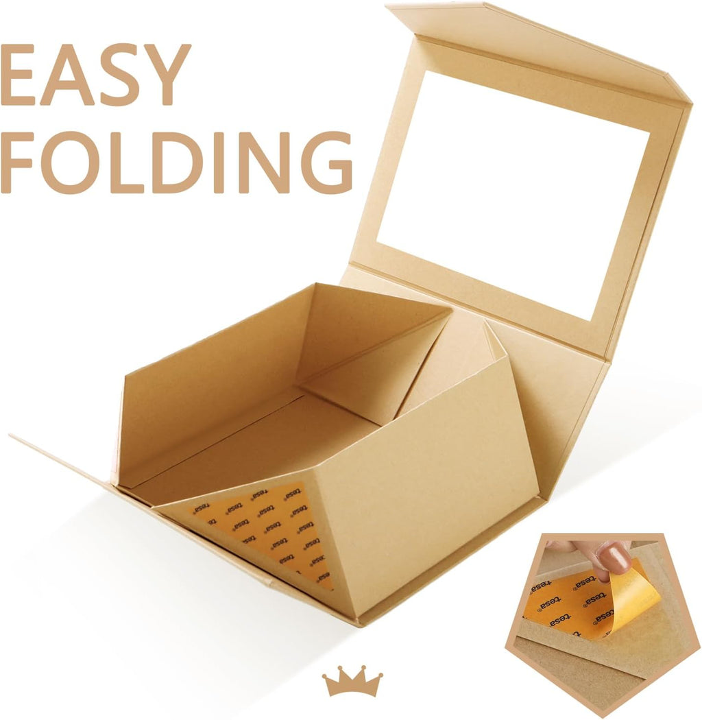 Kraft Clear Magnetic Lid Gift Box with Window 9x6.5x3.8 Inches
