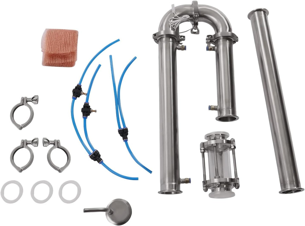 Distilling Equipment, New Tubular Distillation Tower With Sight Glass Copper Mesh 2" Stainless Still Moonshine Reflux