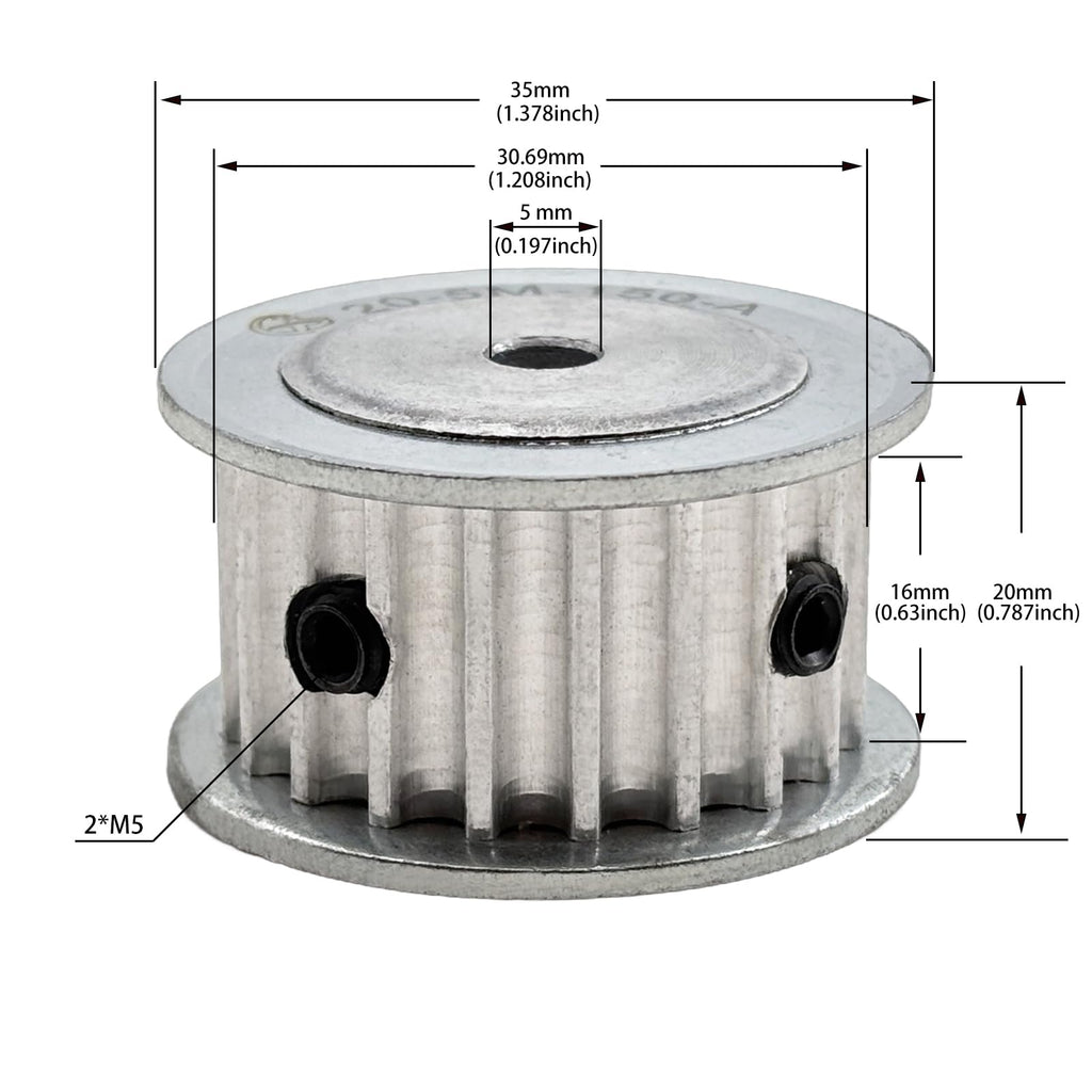 HTD 5M Timing Belt Pulley 20 Teeth 5mm Bore for 15mm Width Belt,5mm Pitch Aluminum 20T Timing Pulleys 20-5m-15-5mm