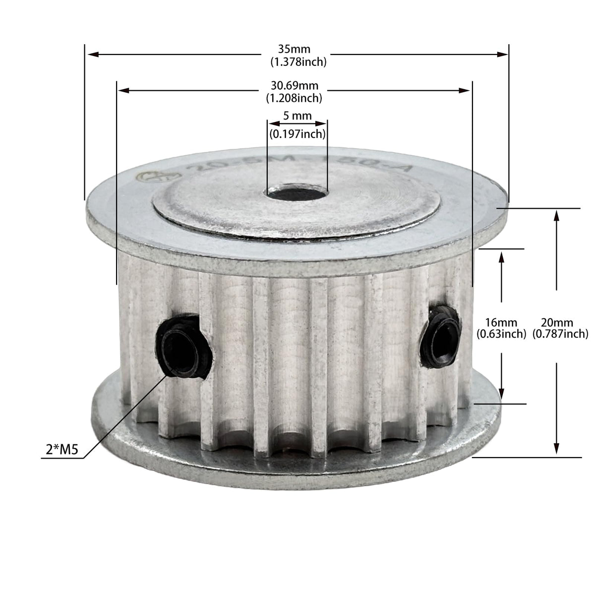 HTD 5M Timing Belt Pulley 20 Teeth 5mm Bore for 15mm Width Belt,5mm Pitch Aluminum 20T Timing Pulleys 20-5m-15-5mm