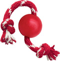 Ball with Rope - Durable Fetch Toy with Rope for Easy Throwing - For Tug, Playtime & More - Natural Rubber - Red