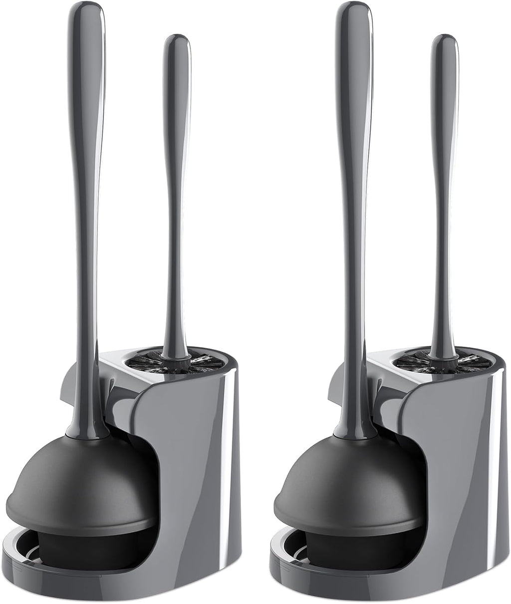 Toilet Plunger and Brush Combo for Toilet Cleaning, Gray, 2 Set | Heavy duty toilet brush and plunger set, toilet