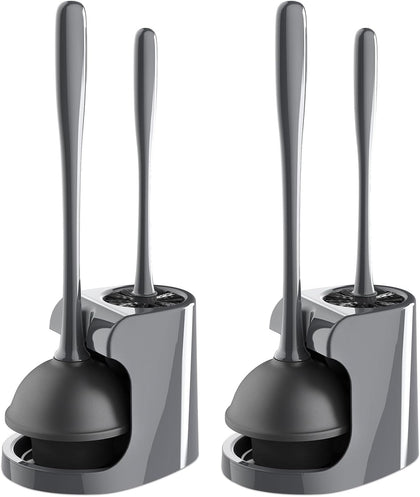 Toilet Plunger and Brush Combo for Toilet Cleaning, Gray, 2 Set | Heavy duty toilet brush and plunger set, toilet