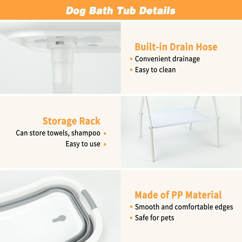 Portable Dog Bathtub, 2-in-1 Elevated Collapsible Washing Station