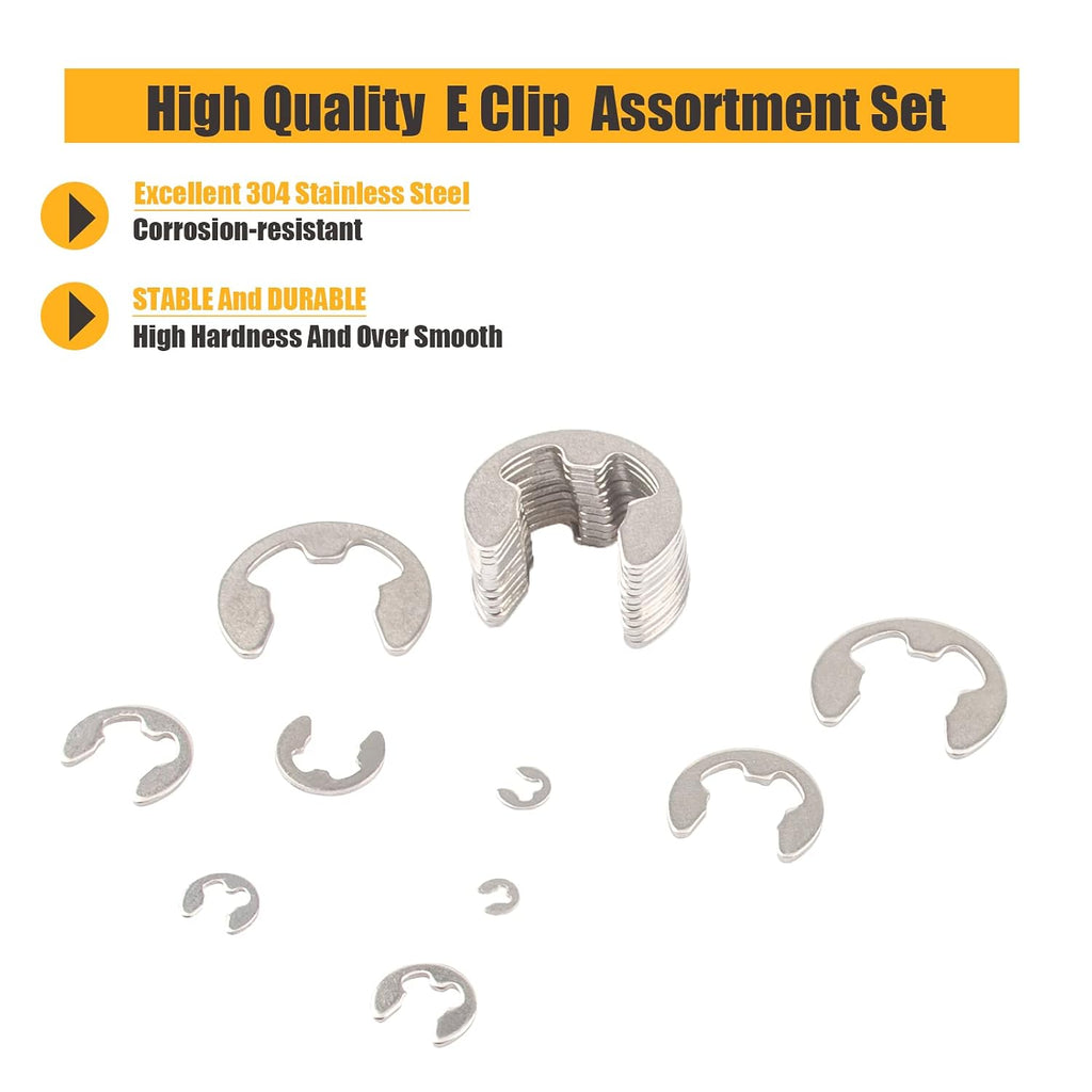 E Clips Assortment Kit, Snap Rings Assortment Kit with Retaining Rings, 425PCS 304 Stainless Steel E Clip Set (M1.5-M15)