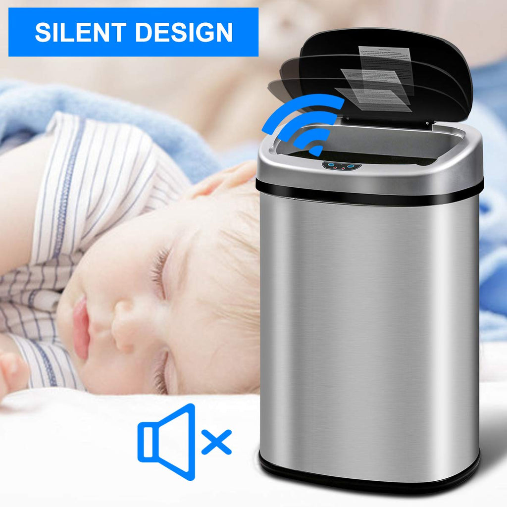 13 Gallon Kitchen Trash Can Garbage Can Waste Bin with Lid Automatic Touchless Stainless Steel Durable Trash Can for