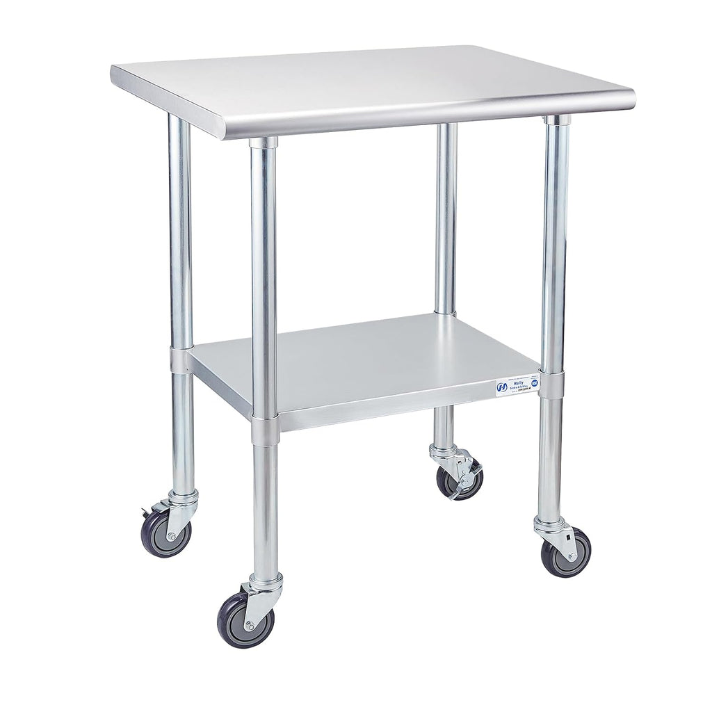 Stainless Steel Table with Wheels 24x30 Inch, NSF Commercial Kitchen Prep & Work Table with Undershelf and Galvanized