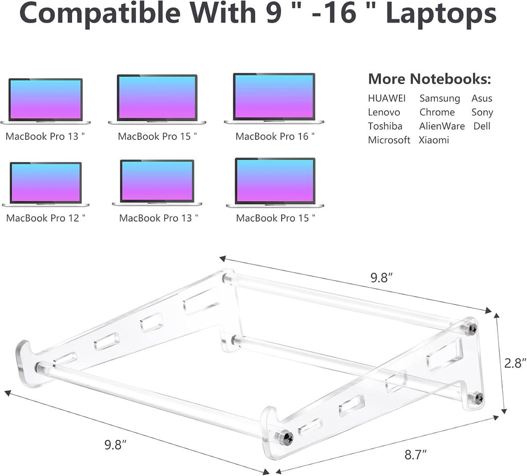 Acrylic Laptop Stand for Desk, Clear Ventilated Computer Stand Holder for Desk, Ergonomic Acrylic Sturdy Laptop Riser