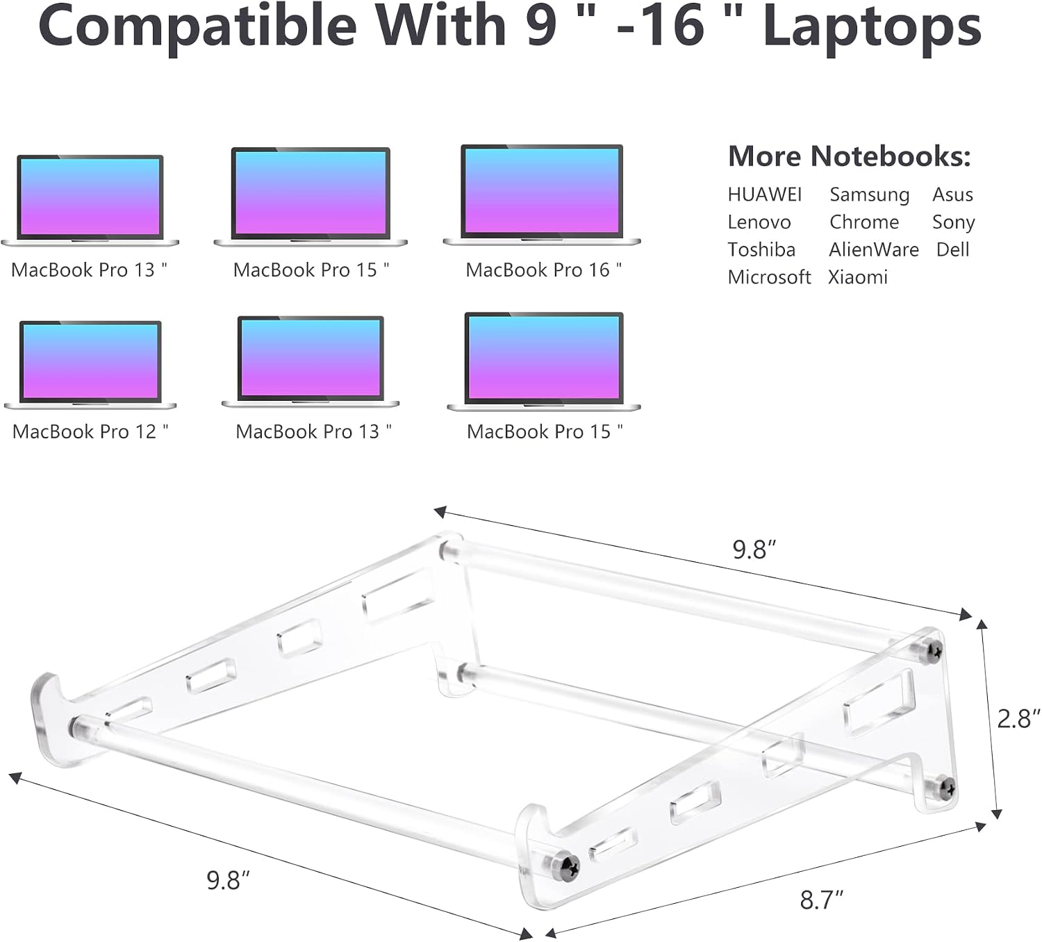 Acrylic Laptop Stand for Desk, Clear Ventilated Computer Stand Holder for Desk, Ergonomic Acrylic Sturdy Laptop Riser