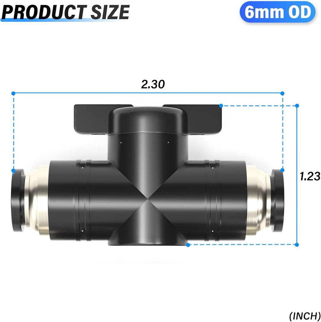 TAILONZ 6mm OD Push-to-Connect Fitting Ball Control Valve BVU-6 3Pcs