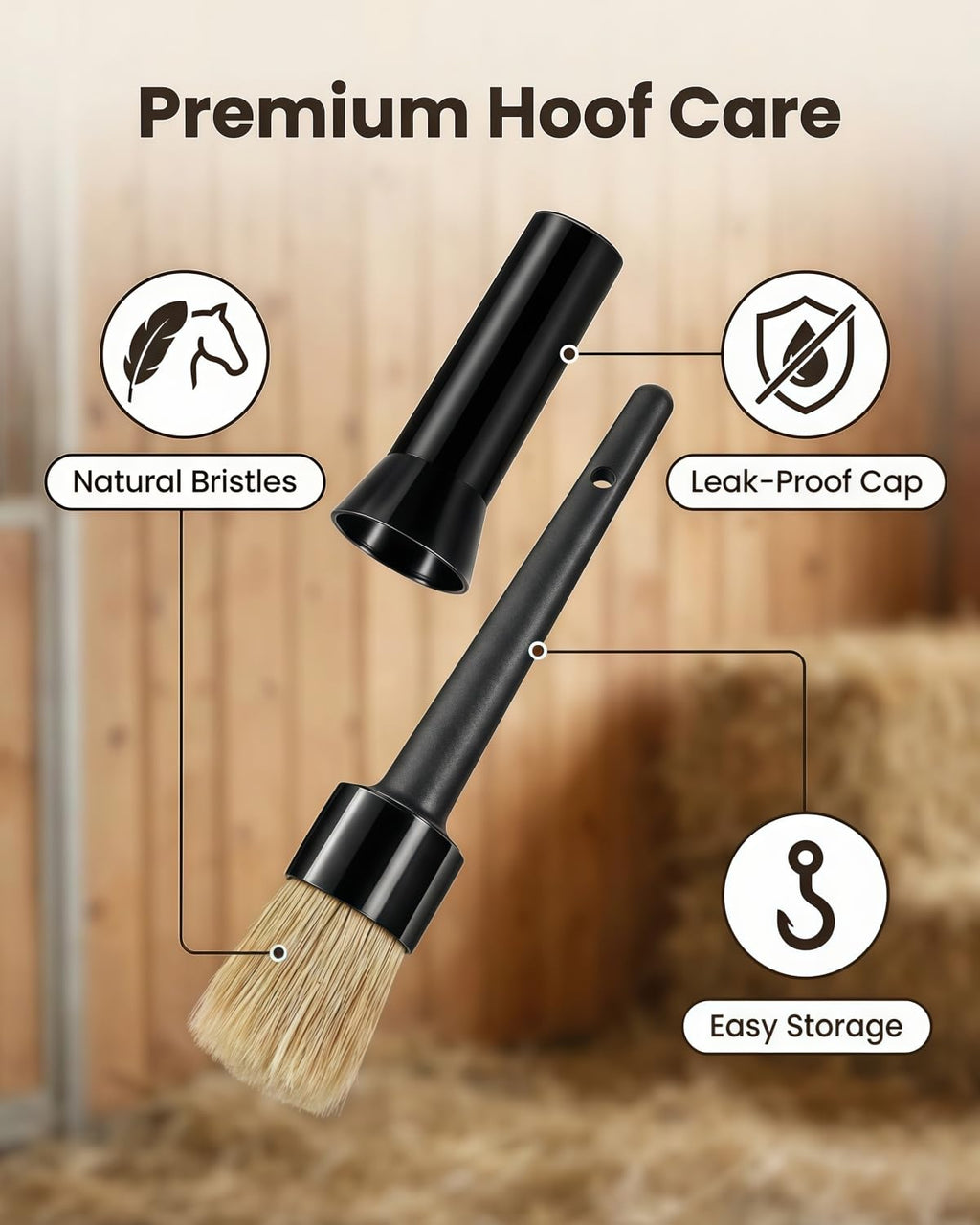 Hoof Oil Brush for Horses, 2 Pack Natural Hoof & Face Brush with Cap