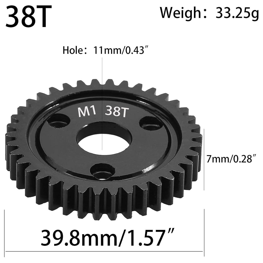 M1 Spur Gear 1.0 Metric Pitch 38-Tooth, 30T 32T 34T 36T 38T 40T 42T 44T 46T 48T 50T 52T Spur Gear Mod 1 for TRAXXAS Slayer Pro 4X4 Revo 3.3 ARRMA HPI HOBAO LOSI, Hardened Steel Upgrade Part Gear (38T)