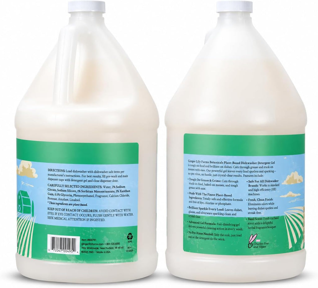 Botanicals Dishwasher Detergent, 128oz, Basil