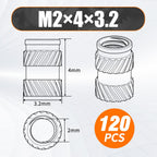 M2 Brass Insert Nuts - 120pcs M2x4x3.2mm Heat Set Insert Nuts