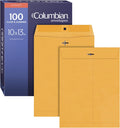 Clasp Envelopes, Heavy-Duty Brown Kraft, Secure Metal Clasp and Gummed Seal, Large Mailing Envelopes, 10" x 13", 100