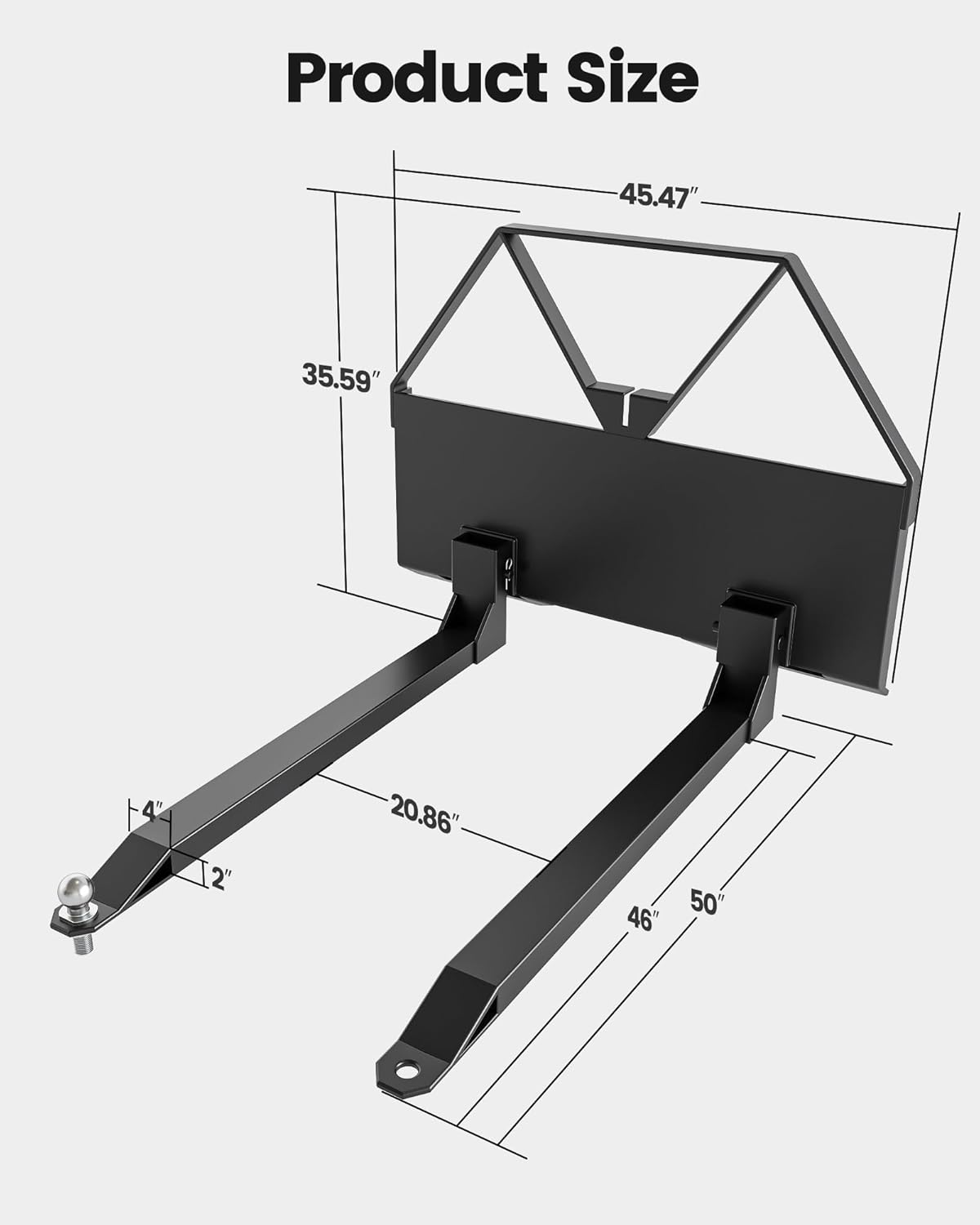 46 in Quick Attach Pallet Forks Attachment Q235 Steel 2600 LBS Heavy Duty Skid Steer Forks for Tractors Loaders in