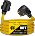 30 AMP Generator Transfer Switch Adapter Cord, Heavy Duty STW 10 Gauge NEMA TT-30P Male to L14-30R Female, 3 Prong to