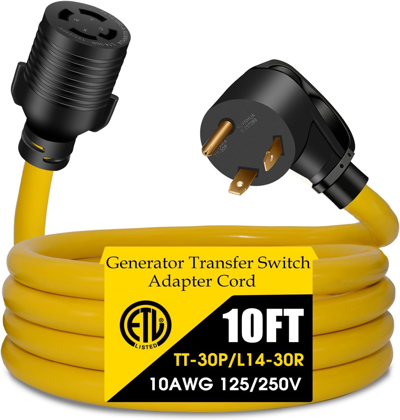 30 AMP Generator Transfer Switch Adapter Cord, Heavy Duty STW 10 Gauge NEMA TT-30P Male to L14-30R Female, 3 Prong to