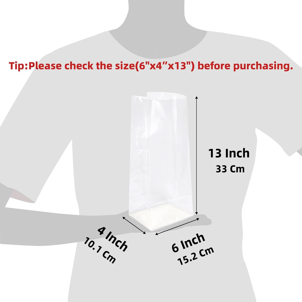 Gusseted Flat Bottom Cellophane Bags 6x4x13 Inch 50Pcs