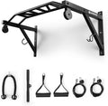 Multifunctional Wall Mounted Pull Up Bar with Pulley System, 48" and 16"/24" Multi-Grip Chin Up Bar, Cable Pulley