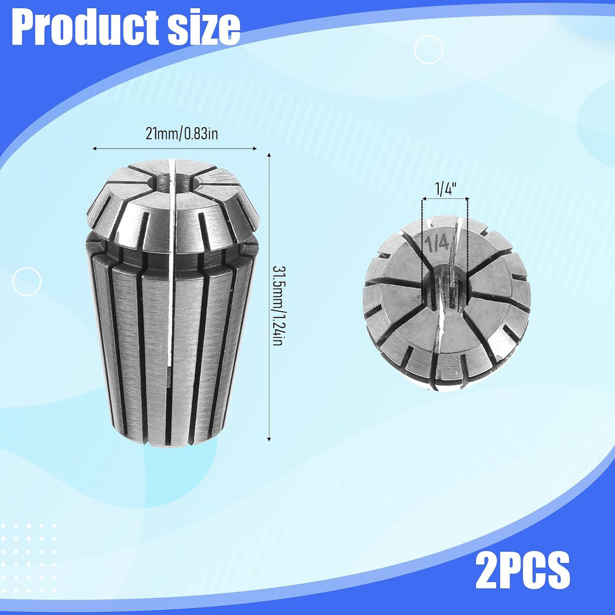 2 PCS ER20 Collet Set, ER20 Spring Collet 1/4" Chuck Milling Spring Collets