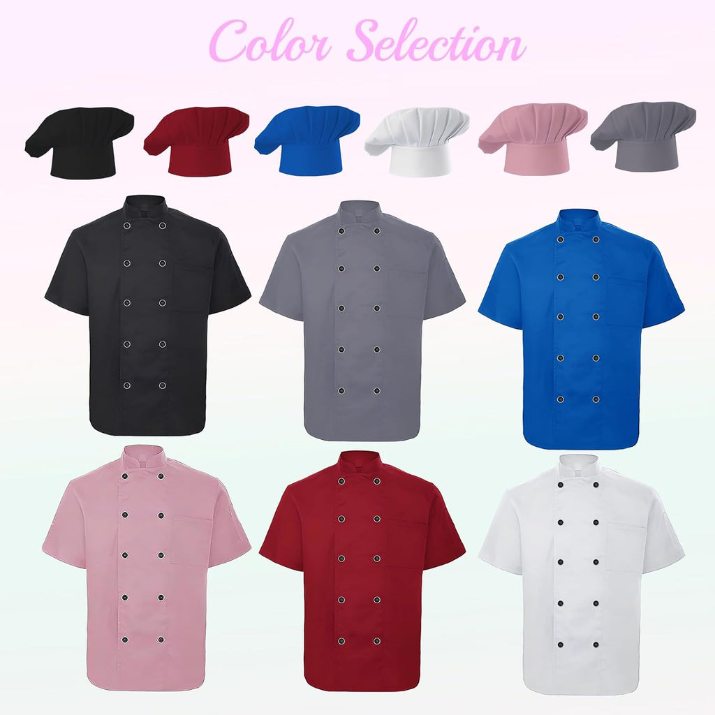 Custom Chef Coat Men Women Personalized Chef Jacket＆Hat with Logo Name Text Customized Chef's Uniform Short Sleeve